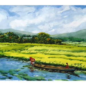 Tranquil River Through Golden Fields
